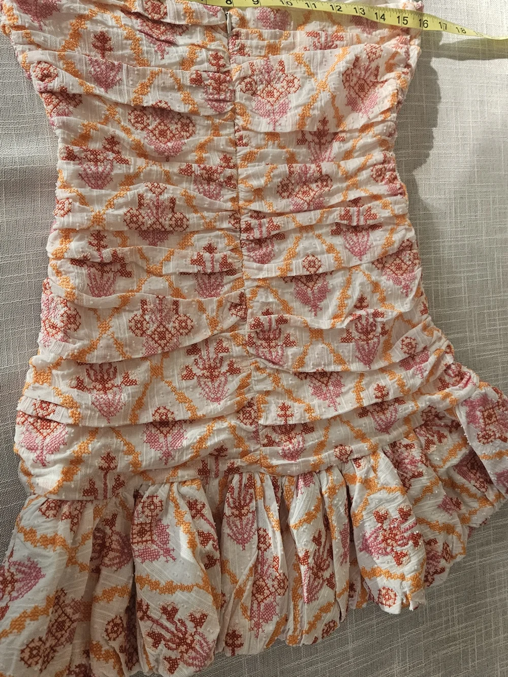 HELLO MOLLY Embroidered Strapless Ruched Mini Dress Size M Cotton Pink Orange - Picture 15 of 16